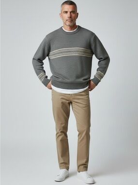 London Fog Men’s Vintage Grey Geometric Crewneck Sweater Large Made in Canada